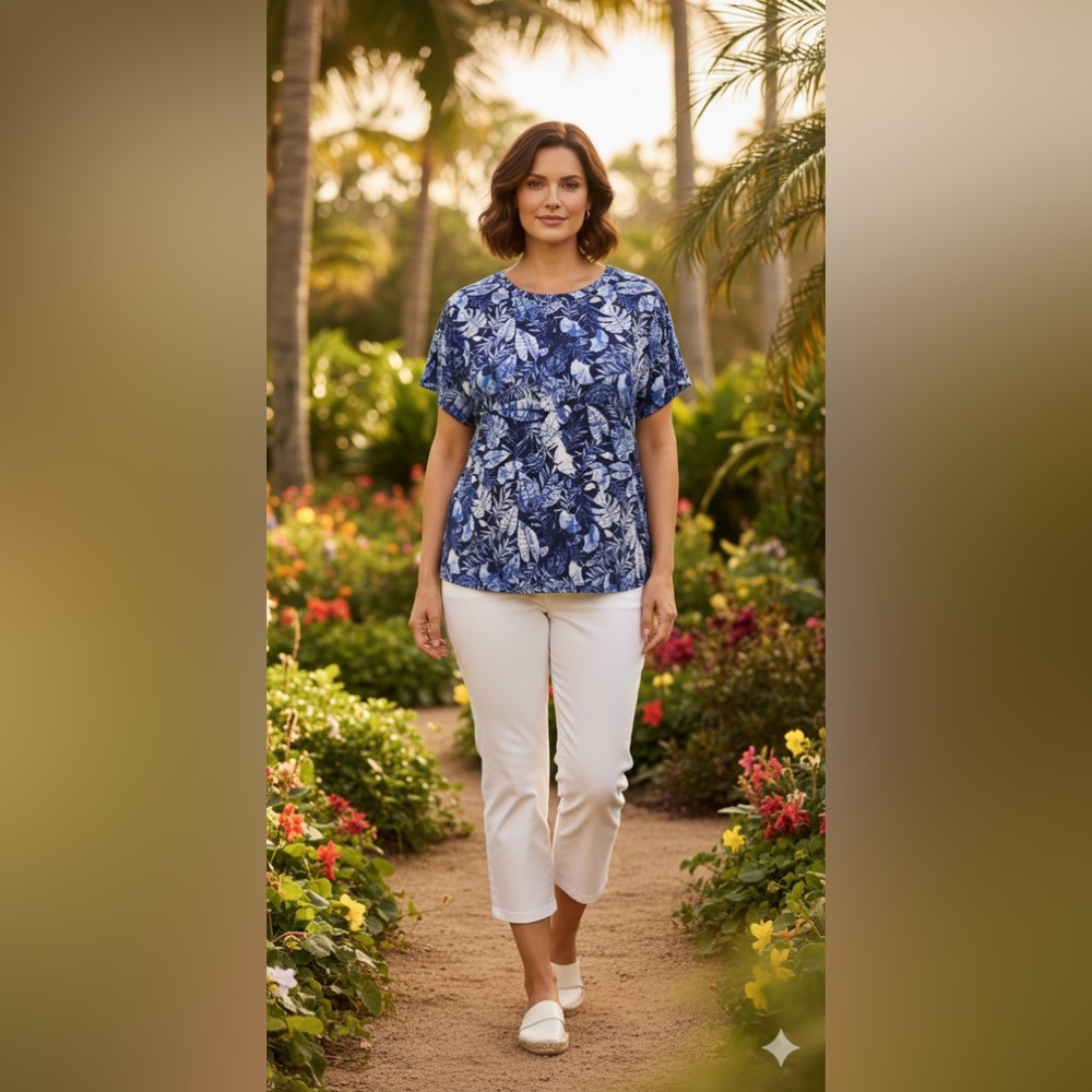 SIZE LARGE New Denim & Co QVC Favorite Jersey Dolman Sleeves Top In Blue